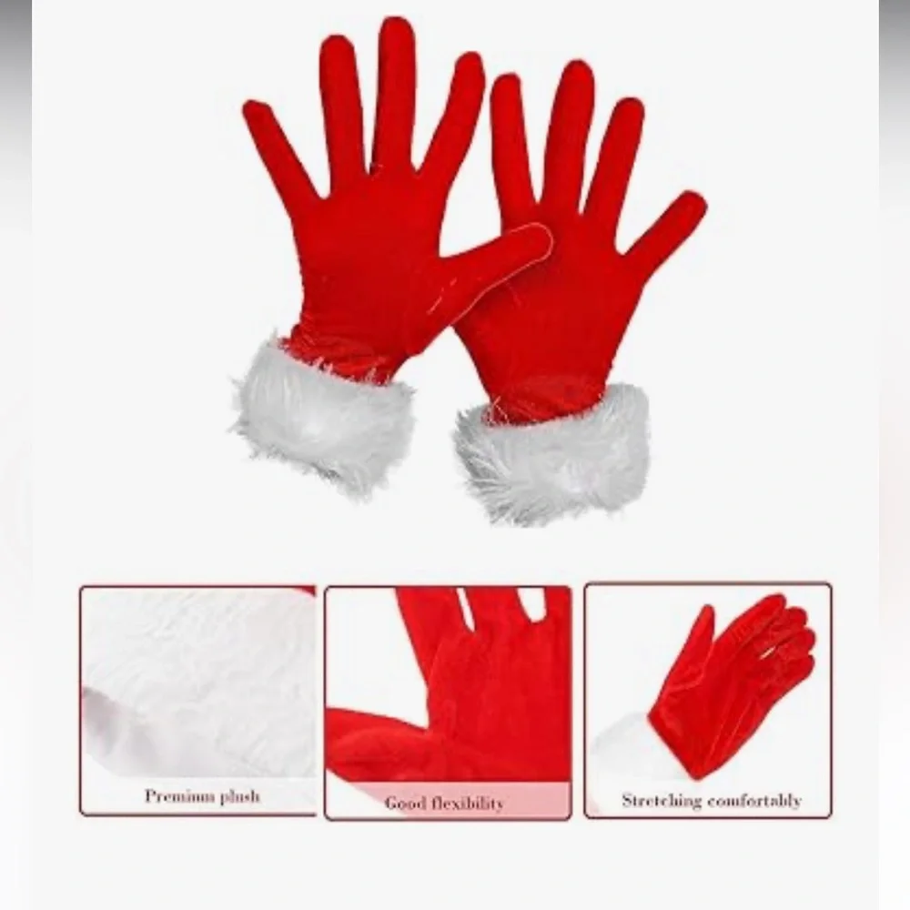 🆕 Red Fur Velvet Gloves Santa Hat for Women